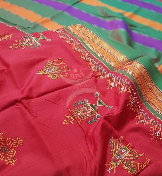 Cotton blend ilkal with traditional kasuti embroidery