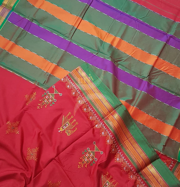 Cotton blend ilkal with traditional kasuti embroidery