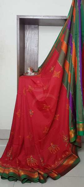 Cotton blend ilkal with traditional kasuti embroidery