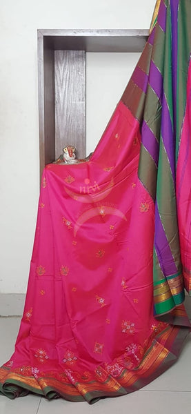 Cotton blend ilkal with traditional kasuti embroidery