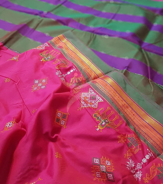 Cotton blend ilkal with traditional kasuti embroidery