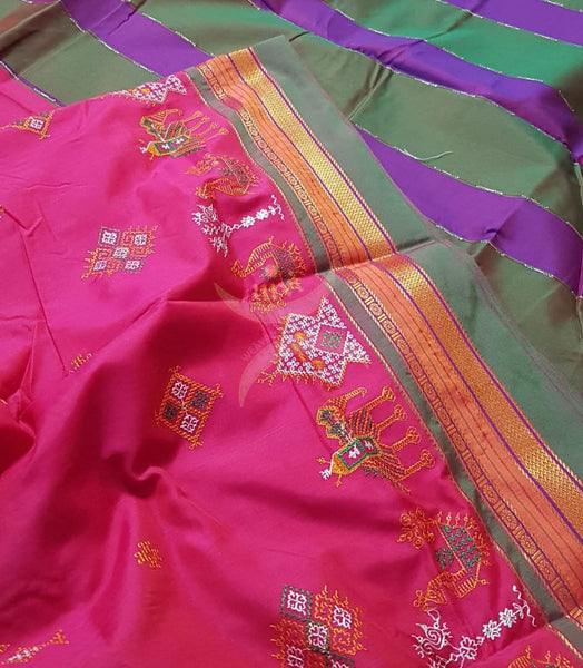 Cotton blend ilkal with traditional kasuti embroidery