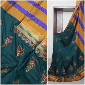 Cotton blend ilkal with traditional kasuti embroidery