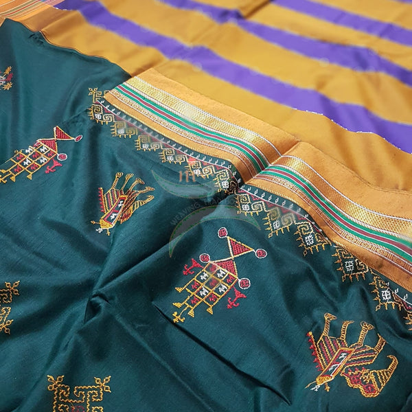 Cotton blend ilkal with traditional kasuti embroidery