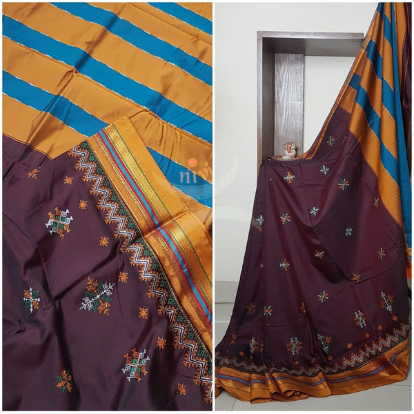 Cotton blend ilkal with traditional kasuti embroidery