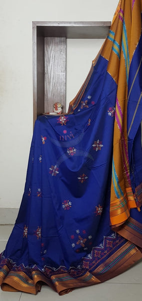 Cotton blend ilkal with traditional kasuti embroidery