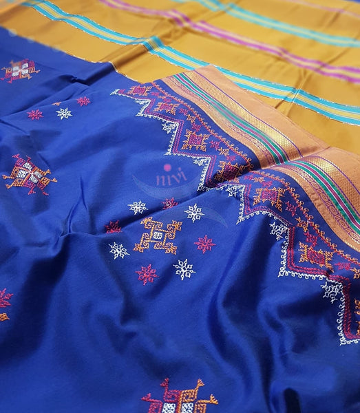 Cotton blend ilkal with traditional kasuti embroidery