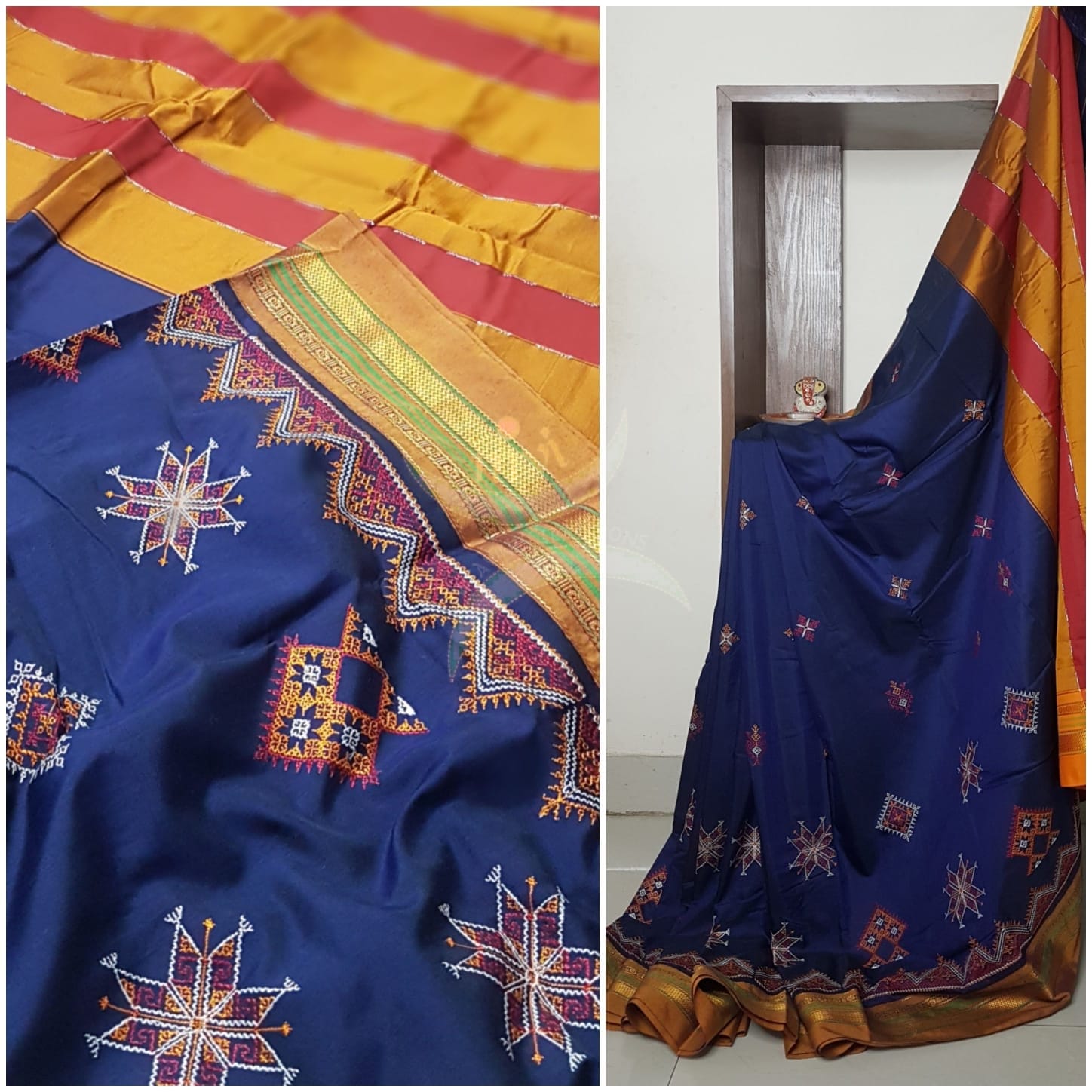 Cotton blend ilkal with traditional kasuti embroidery