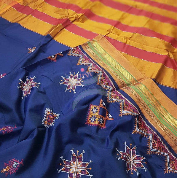 Cotton blend ilkal with traditional kasuti embroidery