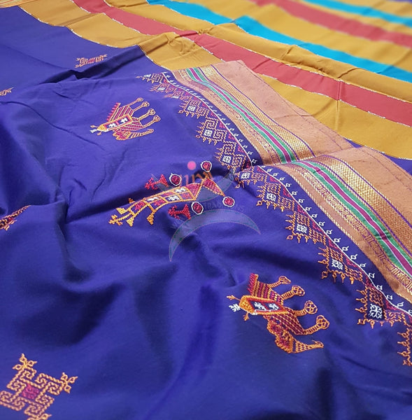 Cotton blend ilkal with traditional kasuti embroidery