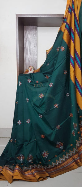 Cotton blend ilkal with traditional kasuti embroidery