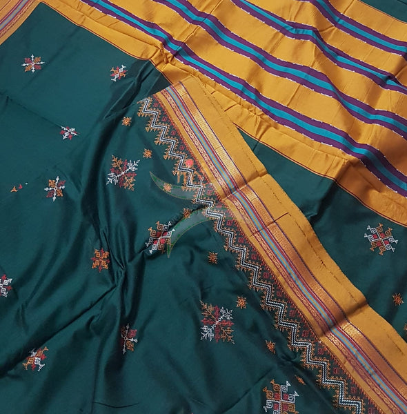 Cotton blend ilkal with traditional kasuti embroidery