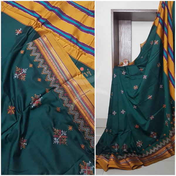 Cotton blend ilkal with traditional kasuti embroidery