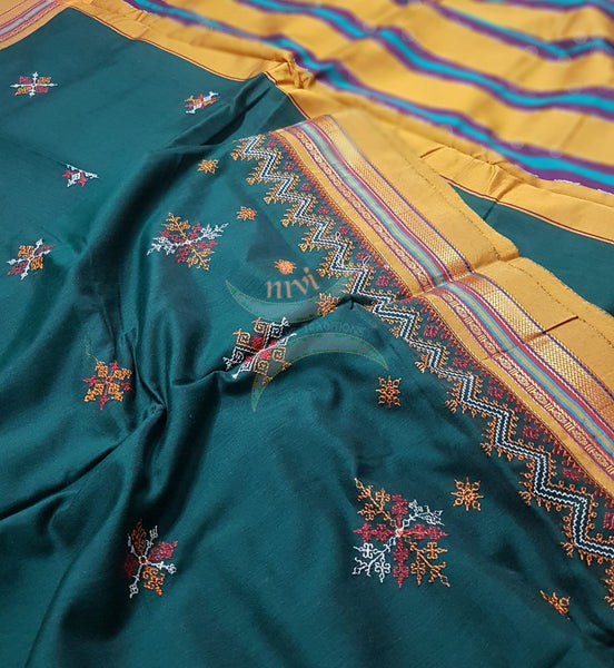 Cotton blend ilkal with traditional kasuti embroidery