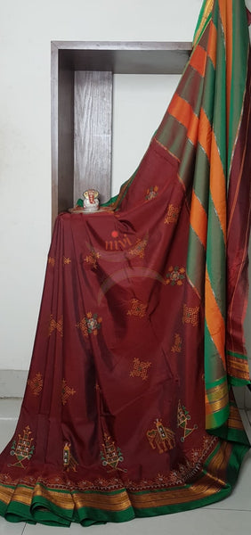 Cotton blend ilkal with traditional kasuti embroidery