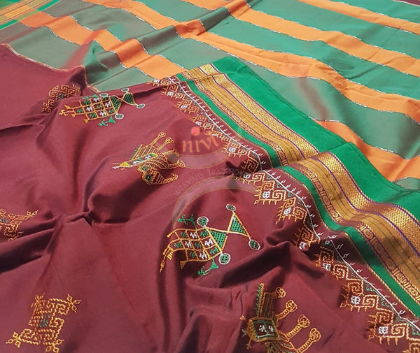 Cotton blend ilkal with traditional kasuti embroidery