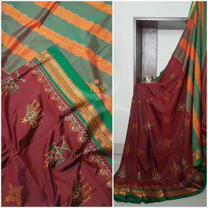 Cotton blend ilkal with traditional kasuti embroidery