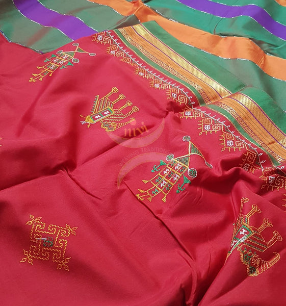 Cotton blend ilkal with traditional kasuti embroidery