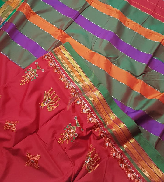 Cotton blend ilkal with traditional kasuti embroidery