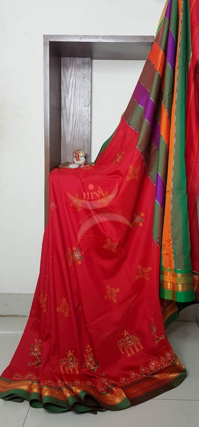 Cotton blend ilkal with traditional kasuti embroidery