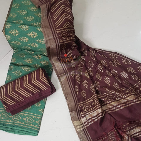 Bagalpuri Handblock bagru printed linen cotton suit set