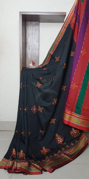 Kasuti embroidered Cotton blended traditional ilkal saree