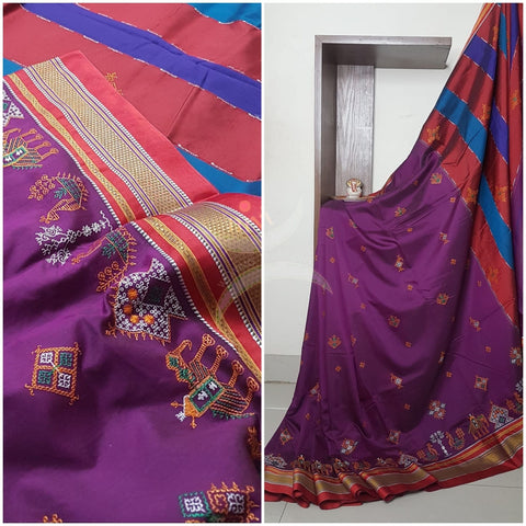 Kasuti embroidered Cotton blended traditional ilkal saree