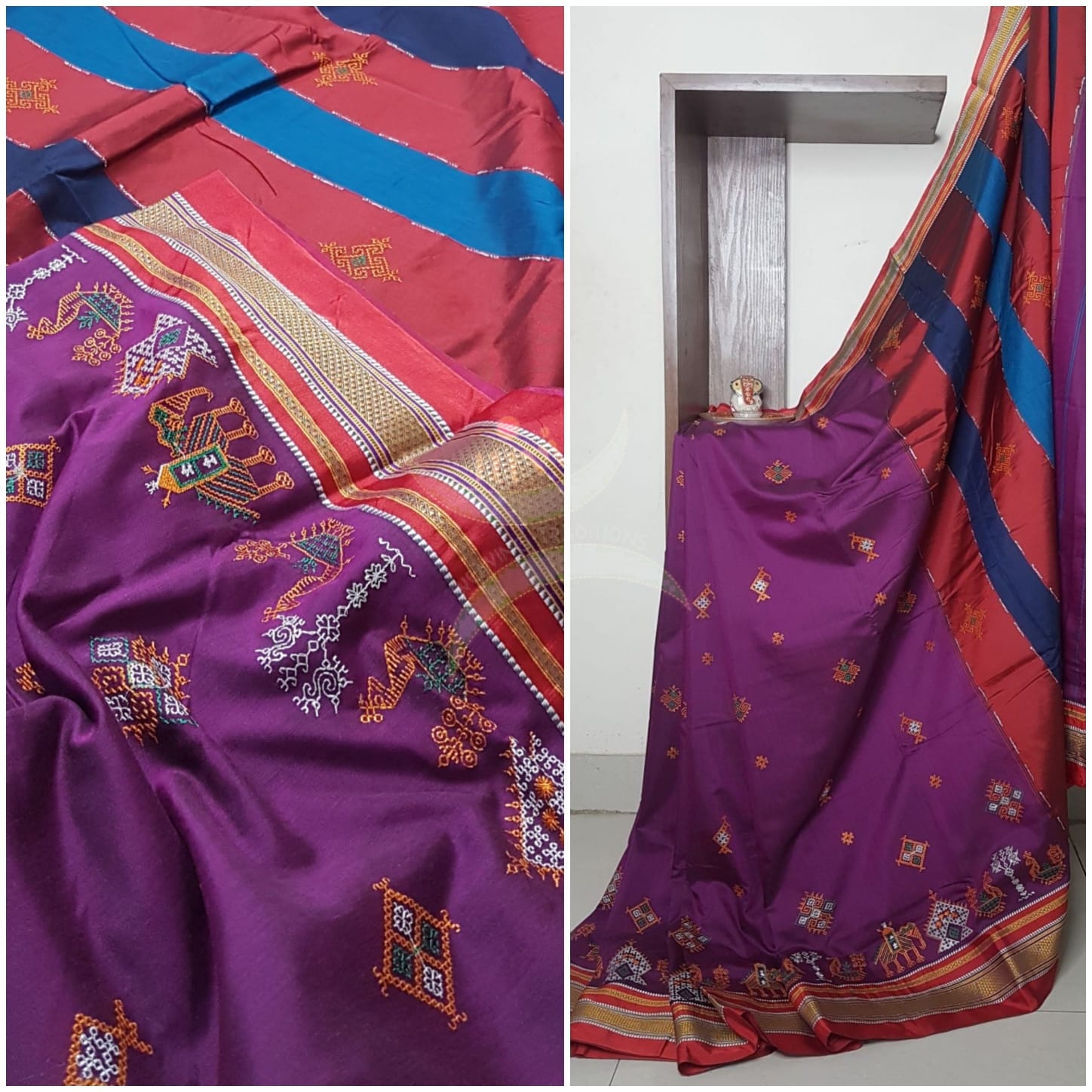 Kasuti embroidered Cotton blended traditional ilkal saree