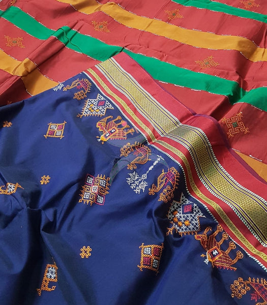 Kasuti embroidered Cotton blended traditional ilkal saree