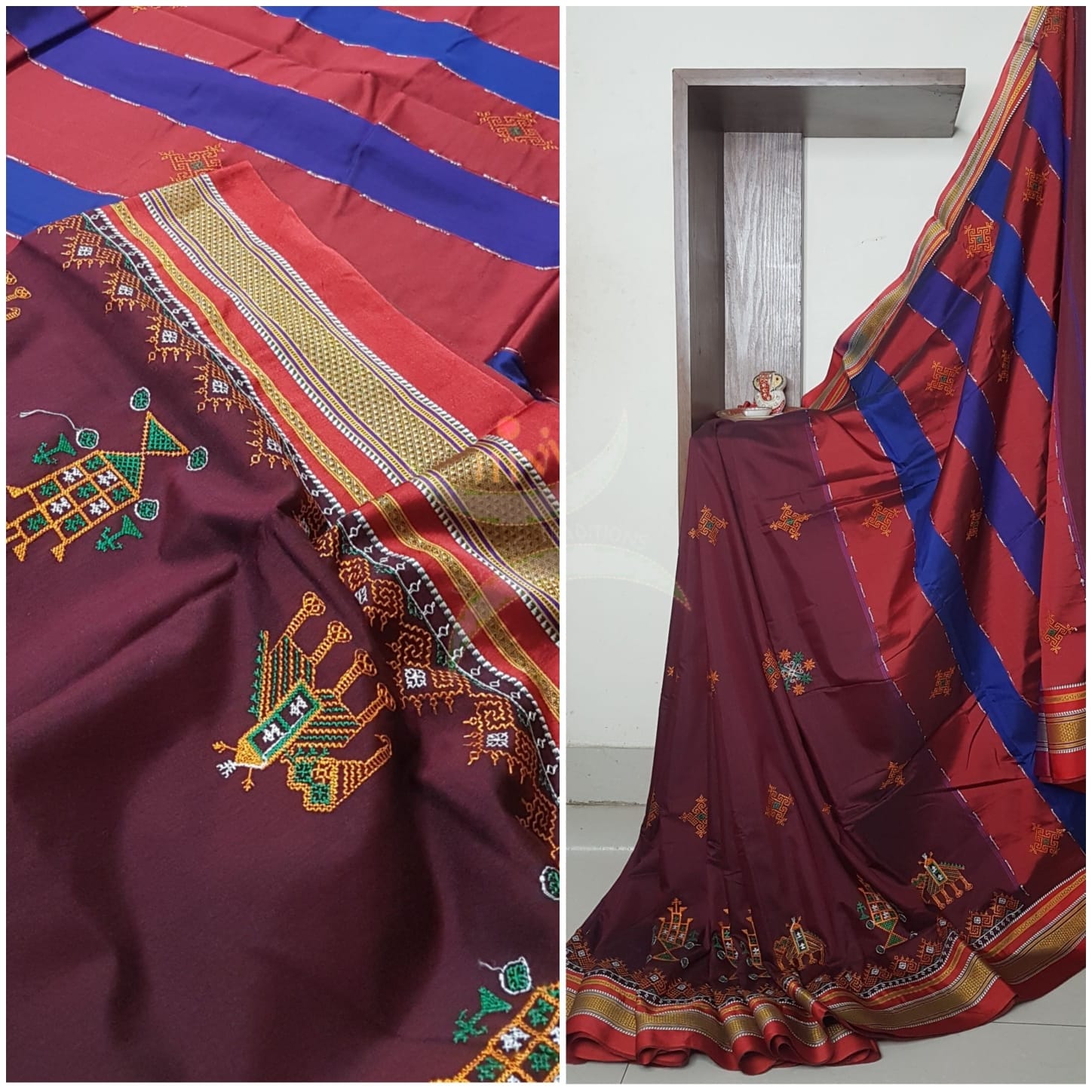 Kasuti embroidered Cotton blended traditional ilkal saree