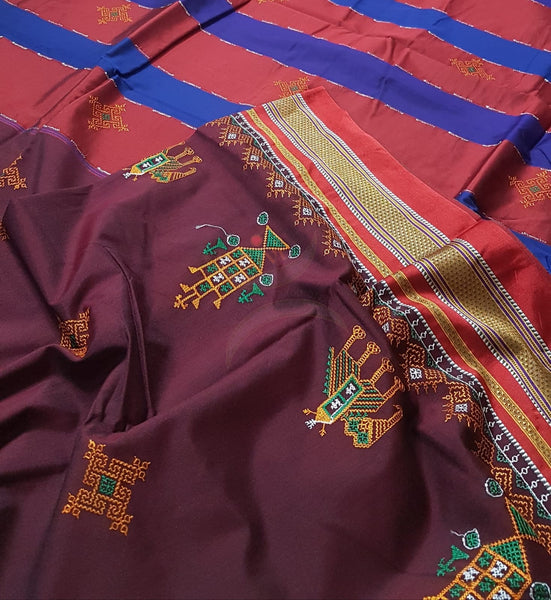 Kasuti embroidered Cotton blended traditional ilkal saree