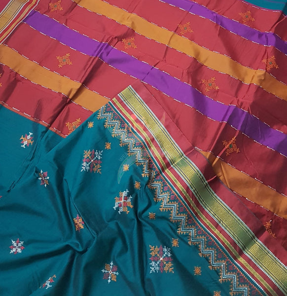 Kasuti embroidered Cotton blended traditional ilkal saree