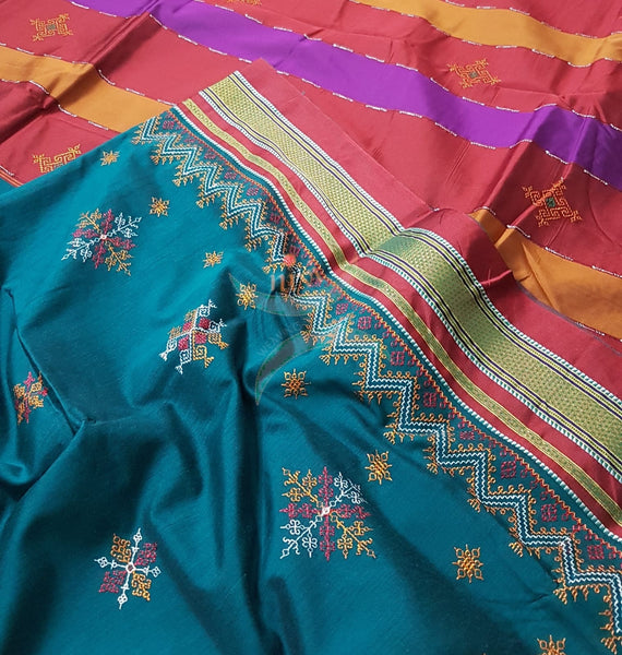 Kasuti embroidered Cotton blended traditional ilkal saree