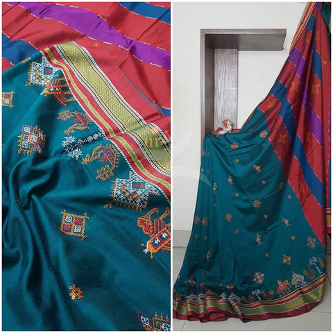Kasuti embroidered Cotton blended traditional ilkal saree