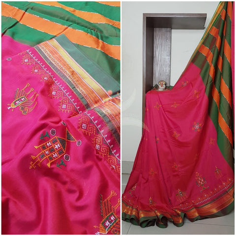 Cotton blend ilkal with traditional kasuti embroidery
