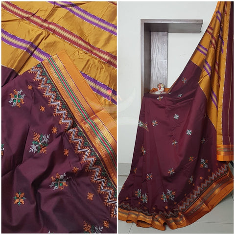 Cotton blend ilkal with traditional kasuti embroidery