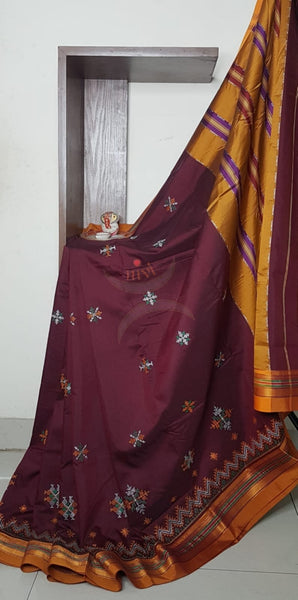 Cotton blend ilkal with traditional kasuti embroidery