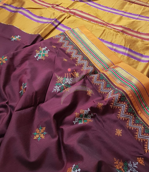 Cotton blend ilkal with traditional kasuti embroidery