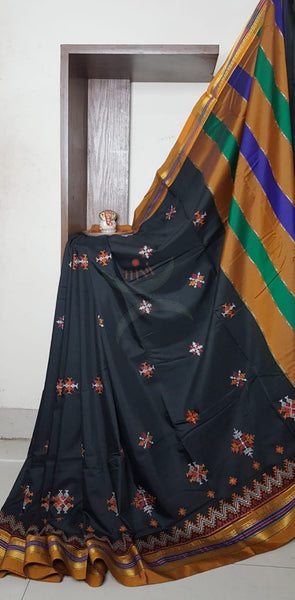 Cotton blend ilkal with traditional kasuti embroidery