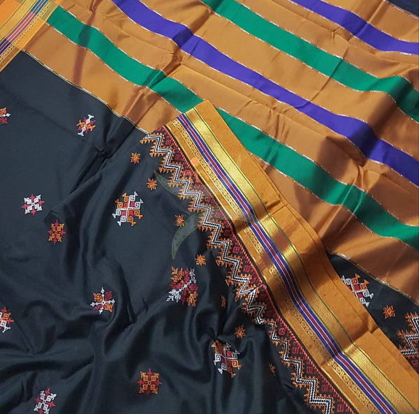 Cotton blend ilkal with traditional kasuti embroidery