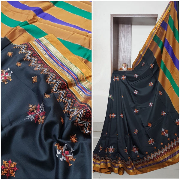 Cotton blend ilkal with traditional kasuti embroidery