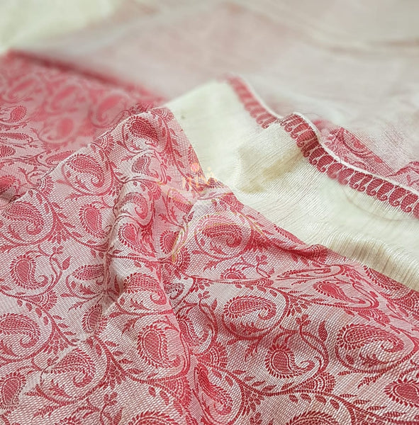 Pink woven brocade Bengal cotton blend with running blouse piece