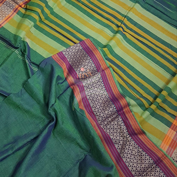 Green with orange Eco friendly natural dyed soft organic cotton saree.