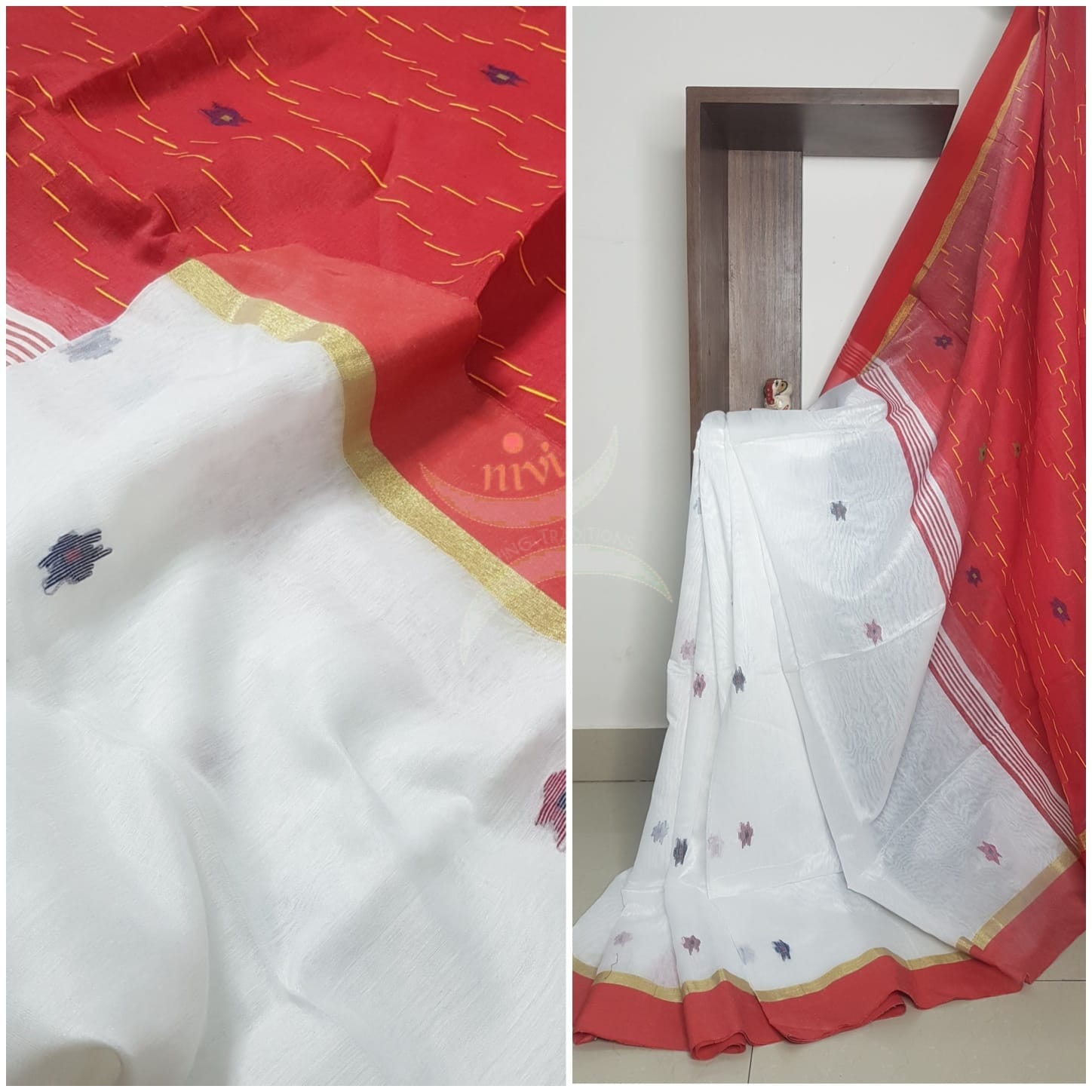 Handloom cotton saree with blouse piece