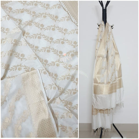 Off white handloom muga silk benaras brocade dupatta