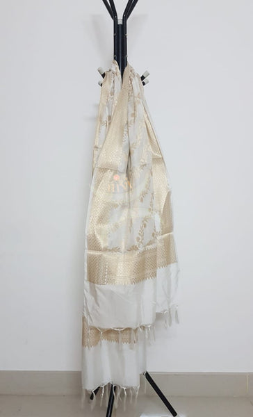 Off white handloom muga silk benaras brocade dupatta