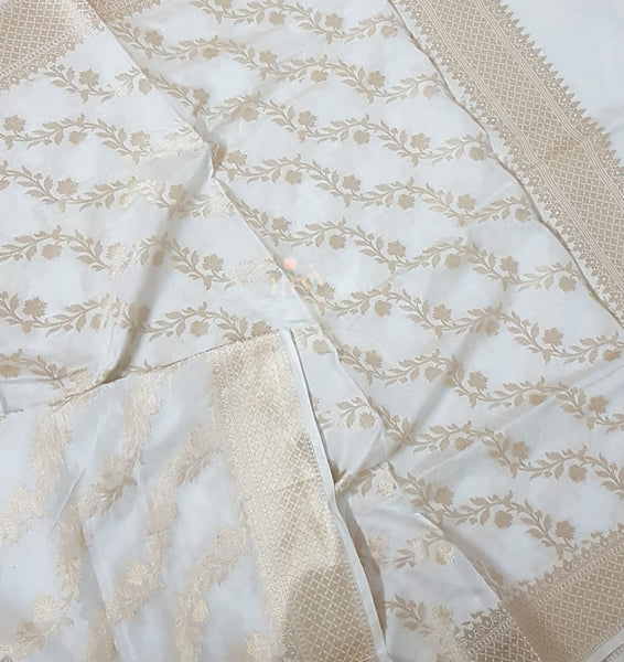 Off white handloom muga silk benaras brocade dupatta
