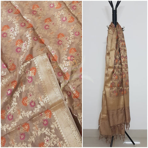 Gold handloom muga silk benaras brocade dupatta
