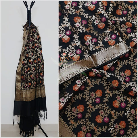 Black handloom muga silk benaras brocade dupatta