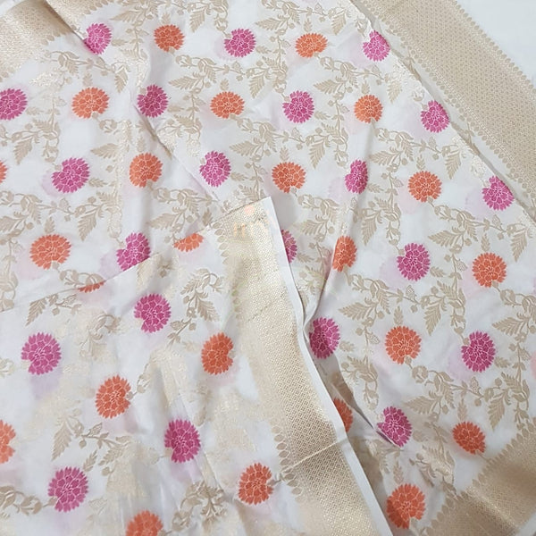 Off white handloom muga silk benaras brocade dupatta